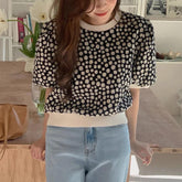 Daisy Printed Puff Sleeve Slim Shirt